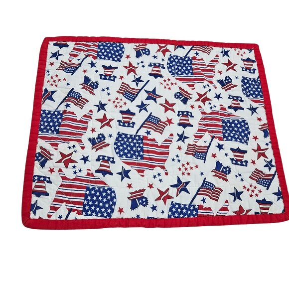 Patriotic Quilted Placemats Set Of 4 Fireworks & Stars Double-Sided Design Red/W - Picture 13 of 15